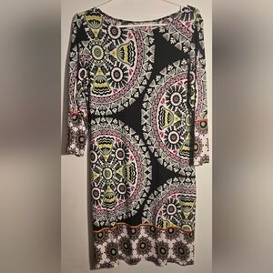 Black Dress with Pink, Olive & White Mandala Print